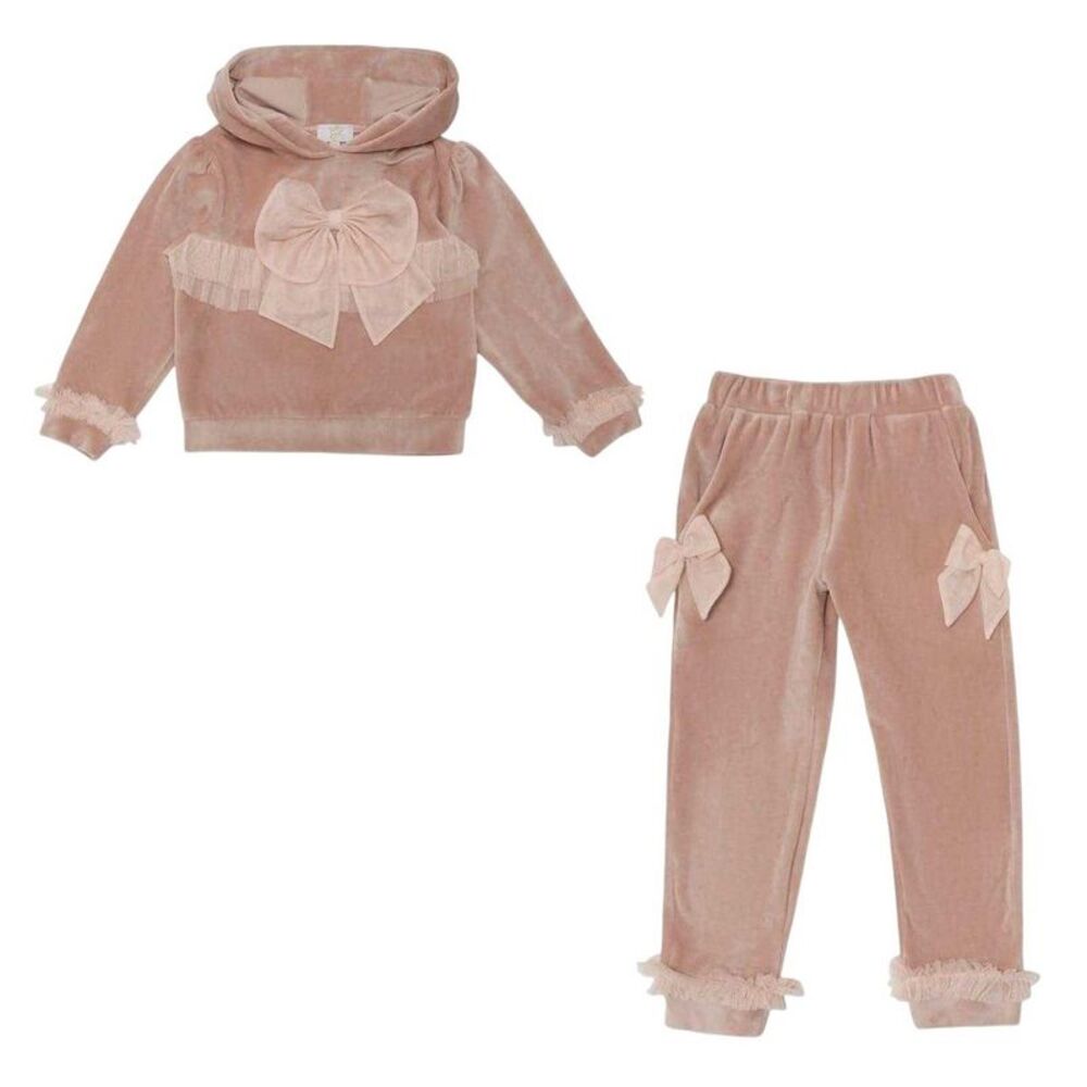 Caramelo Kids Girls Velvet Hoodie And Joggers Set / Mink